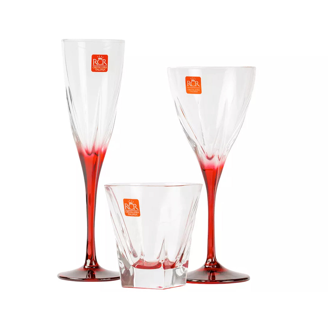 PARTY SET - Set 18 pezzi Party Edition linea Fusion RCR, 6 calici, 6 flutes e 6 bicchieri - Made in Italy