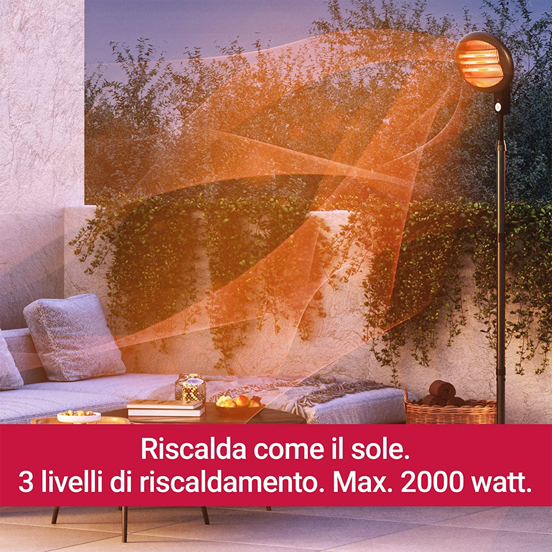 HOTA - Stufa elettrica da esterno supporto telescopico per balcone e terrazza 2000W - 3 impostazioni di calore