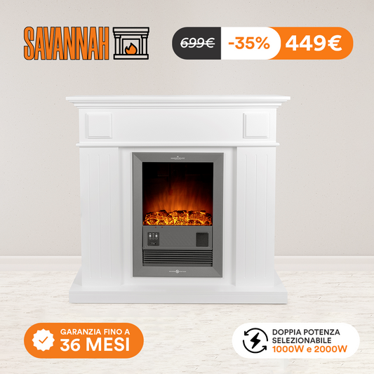 Camino Elettrico Savannah con Cornice in Legno 2000 Watt