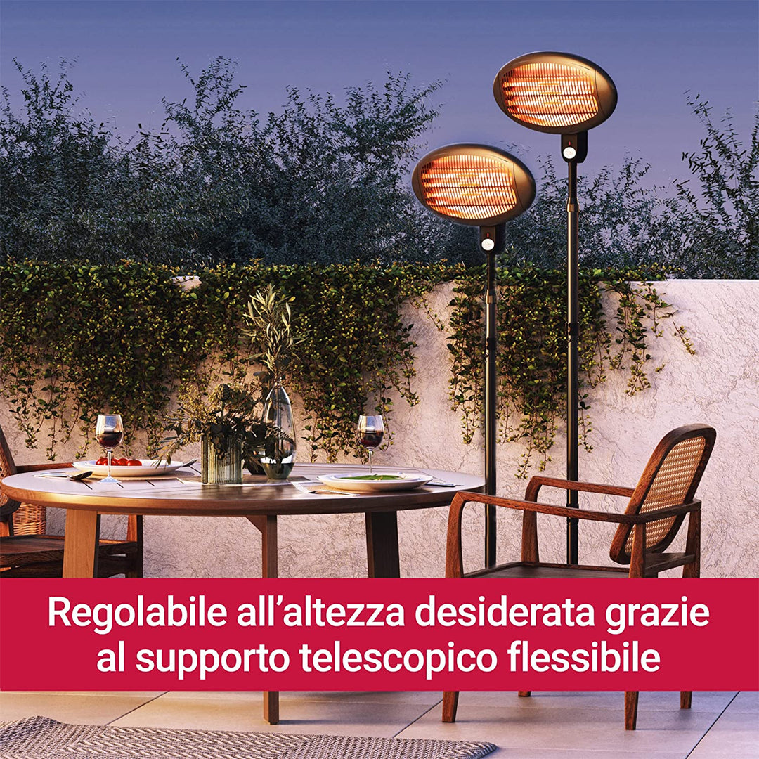 HOTA - Stufa elettrica da esterno supporto telescopico per balcone e terrazza 2000W - 3 impostazioni di calore