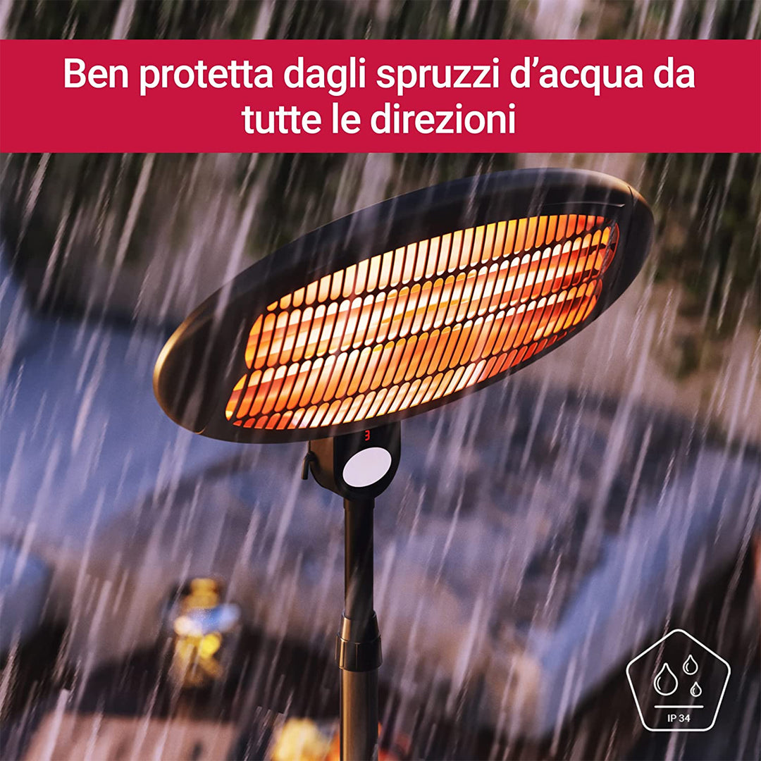 HOTA - Stufa elettrica da esterno supporto telescopico per balcone e terrazza 2000W - 3 impostazioni di calore