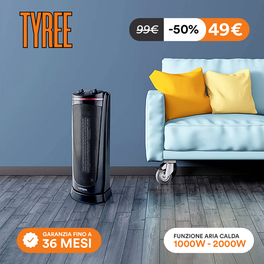 Tyree Stufa a Torre con Piastra in Ceramica 2000W con Oscillazione Automatica