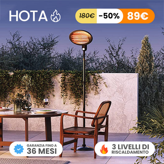 HOTA - Stufa elettrica da esterno supporto telescopico per balcone e terrazza 2000W - 3 impostazioni di calore