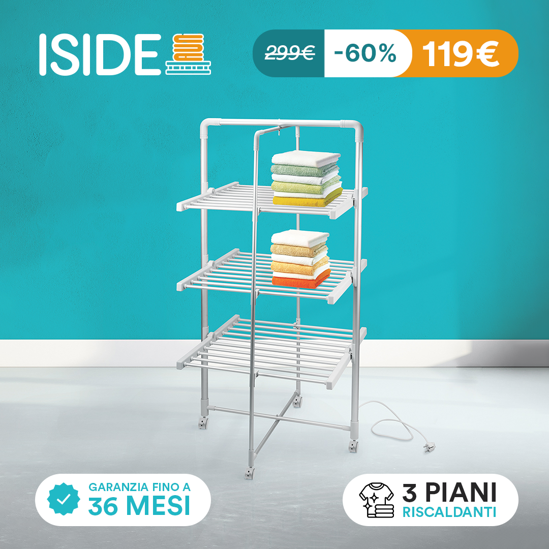 Iside Stendibiancheria a Torre, Stendino Elettrico 3 Piani, Stendi Biancheria